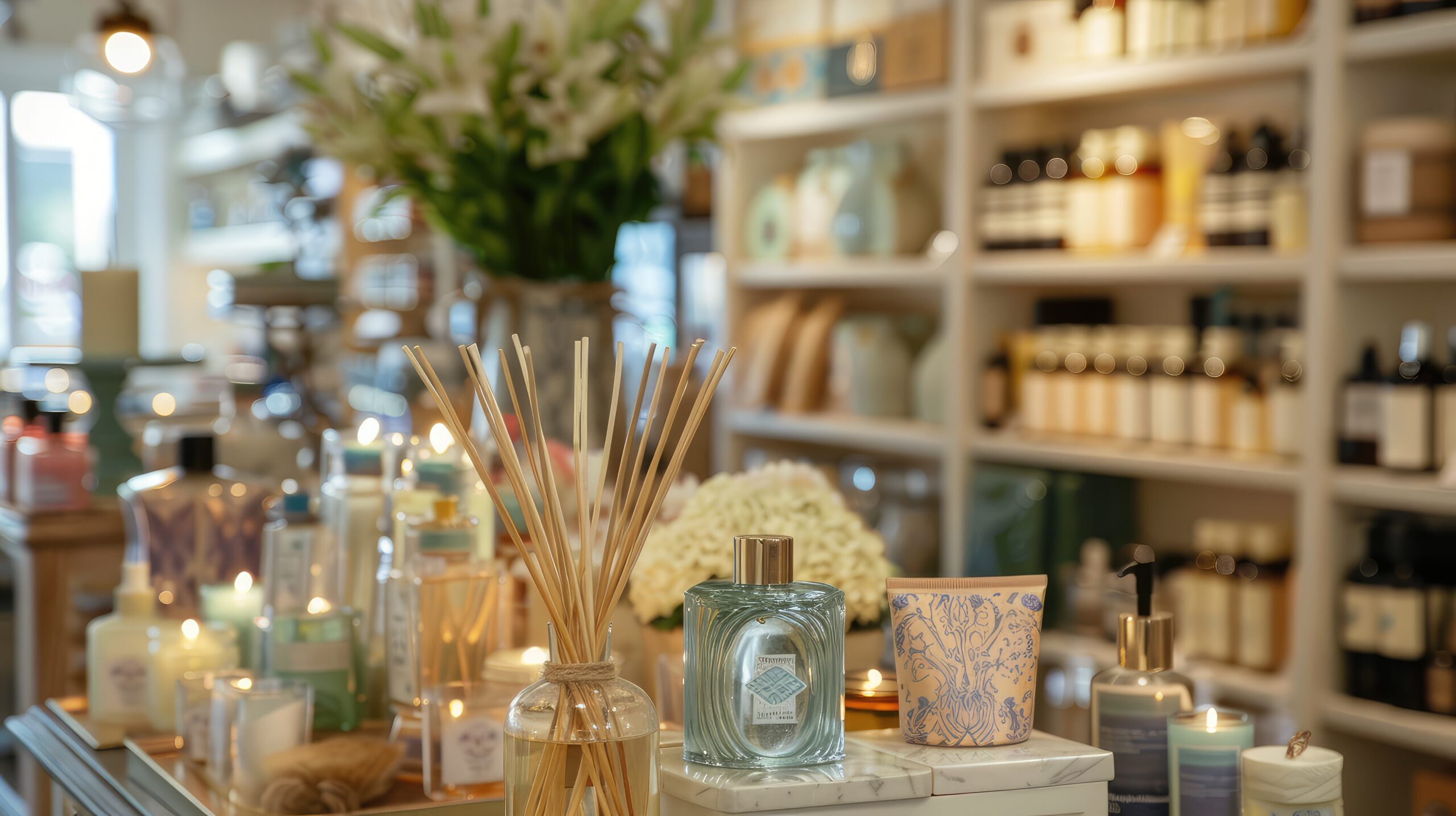 Cozy Interior of a Luxury Boutique with Stylish Decor and Aromatic Products